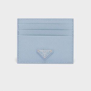Prada Saffiano Leather Card Holder in Sky Blue and GOLD hardware